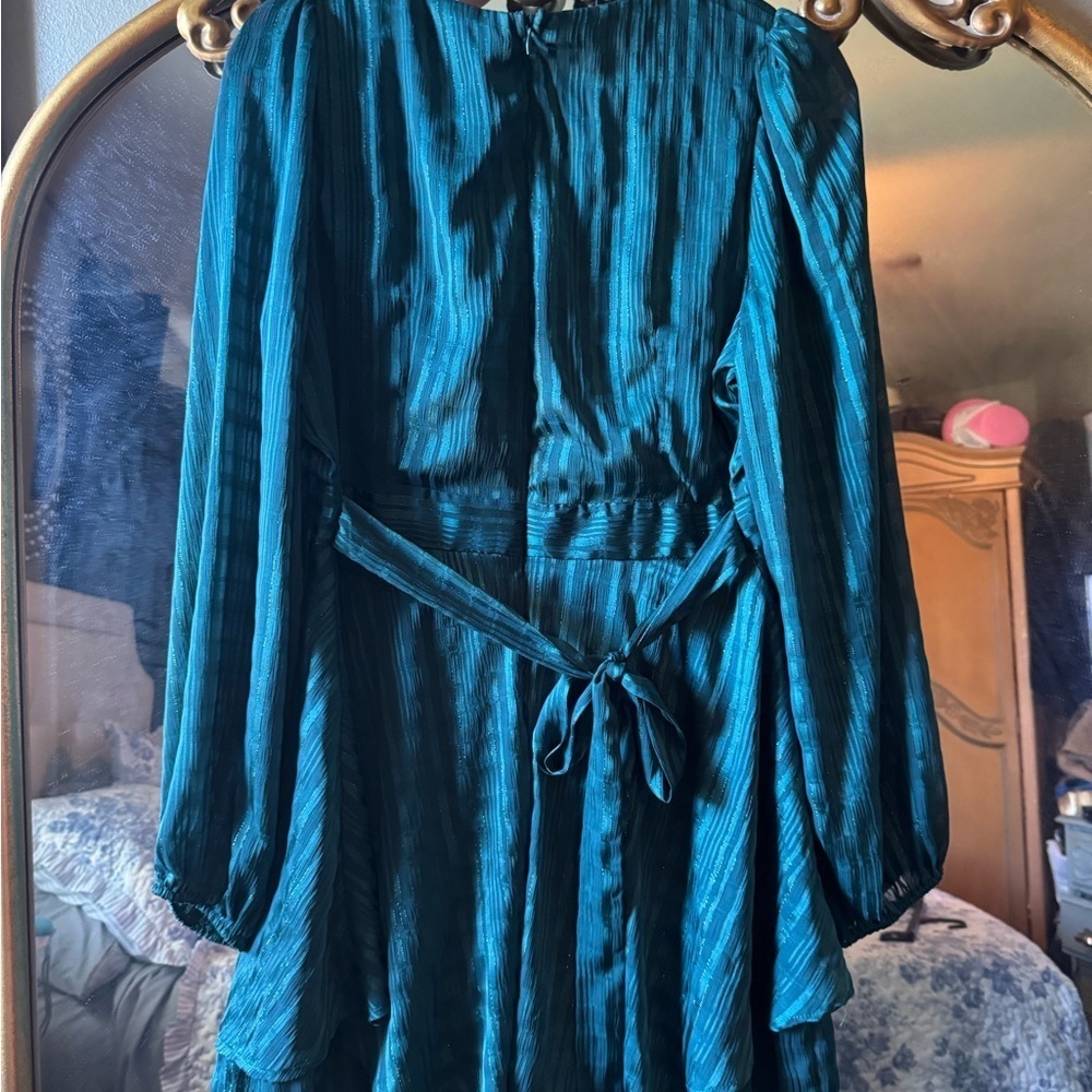 Elegant Teal Women's wedding guest cocktail Dress - Picture 3 of 11